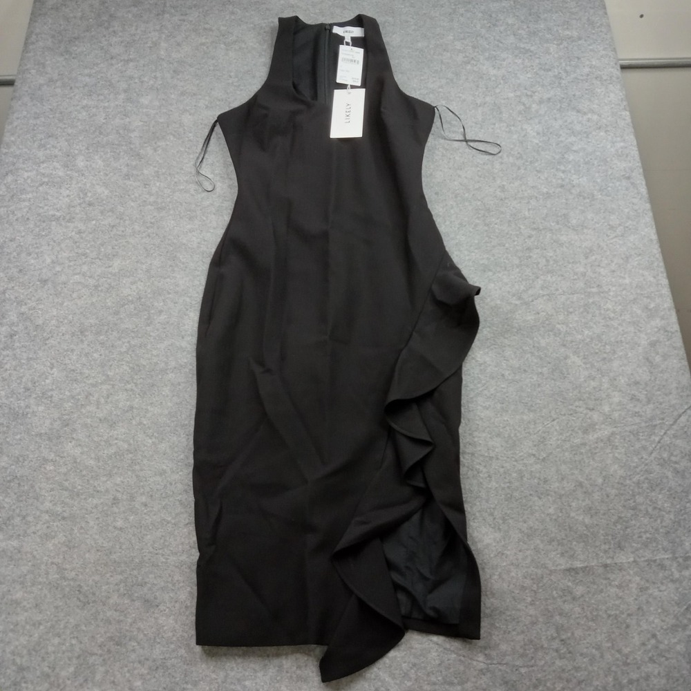 Likely Dress Womens 2 Black Asymmetric Ruffle Sleeveless Bodycon Midi Party